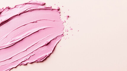 Close-up of smooth pink cosmetic cream or makeup foundation smeared on a soft beige background. Generative AI