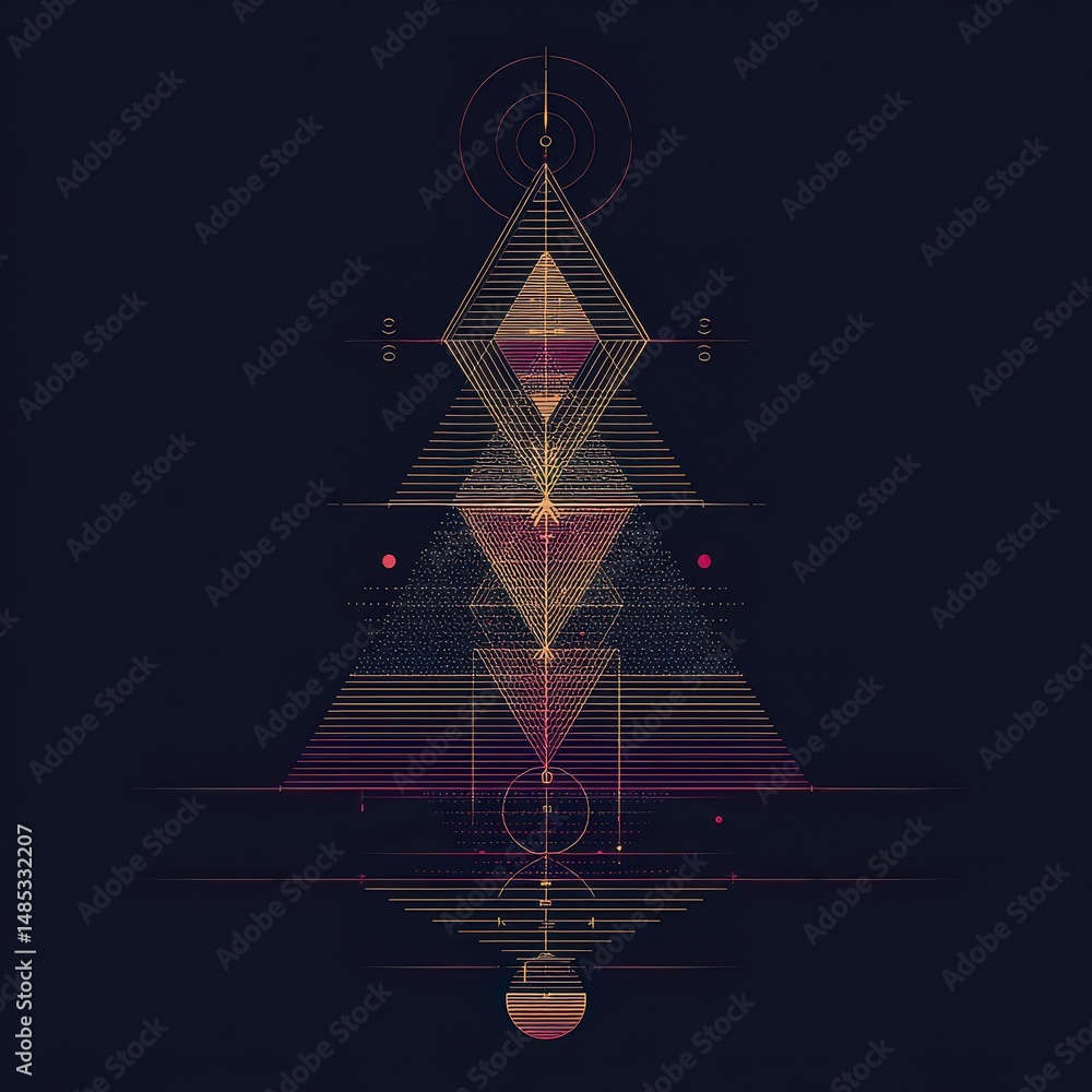 Poster geometric abstract design with layered shapes and lines.