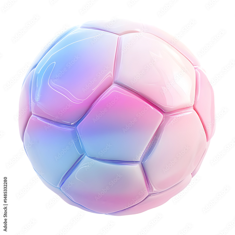 Poster digital rendering of a soccer ball with a pastel gradient color scheme, featuring a glossy, three-di