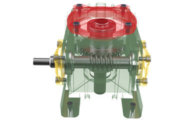 See-Through Diagram Gear Reduction Unit Revealing Internal Gears and Shafts, Cutaway Illustration of a Worm Gearbox Mechanism for Speed Reduction WPX WPA WPO WPDA WPDS WPKA WPKS on a PNG Transparent