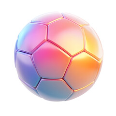 Naklejka premium Vibrant, glossy soccer ball with a modern, geometric design, featuring an array of pastel colors and smooth reflective surfaces.