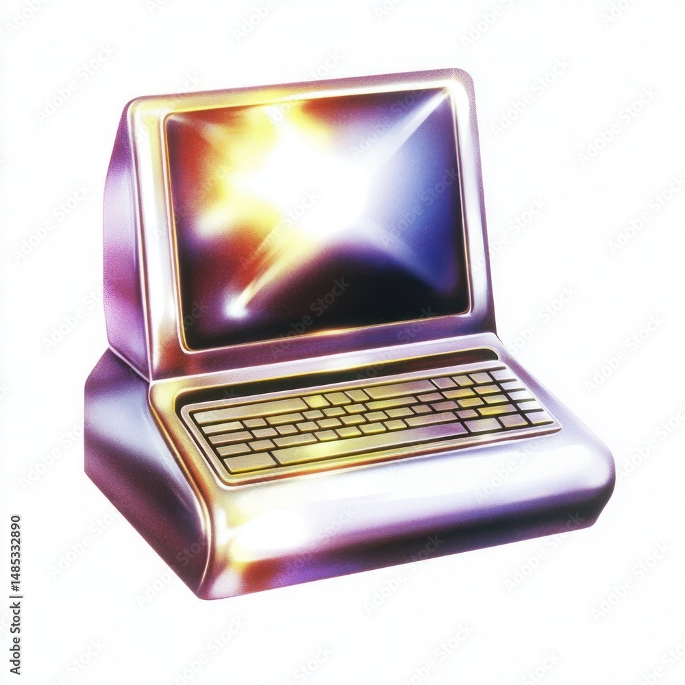 Poster 3d retro computer shape electronics futuristic technology.