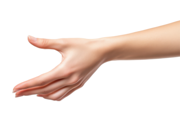 Grabbing gesture by woman hand isolated in high quality transparent PNG on smooth white background