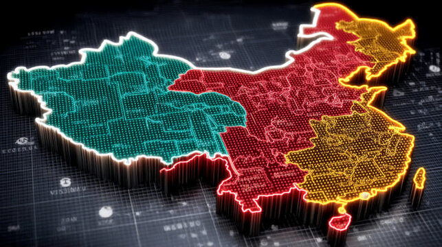 futuristic and technological 3d rendering of a map of china - Powered by Adobe