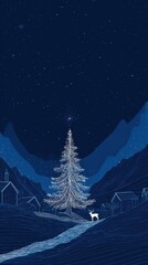 Fototapeta premium A winter scene featuring a stylized Christmas tree and village.