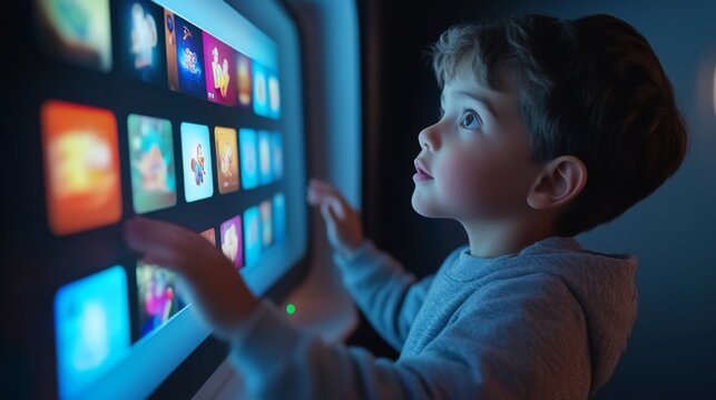 Child Interacting with Interactive Touchscreen Display