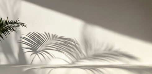 Abstract Shadow Play of Palm Leaves on White Wall