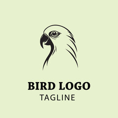 Naklejka premium Bird logo design with a simple, elegant profile view of a bird's head. Stylized logo design in black and white on a pale green background.