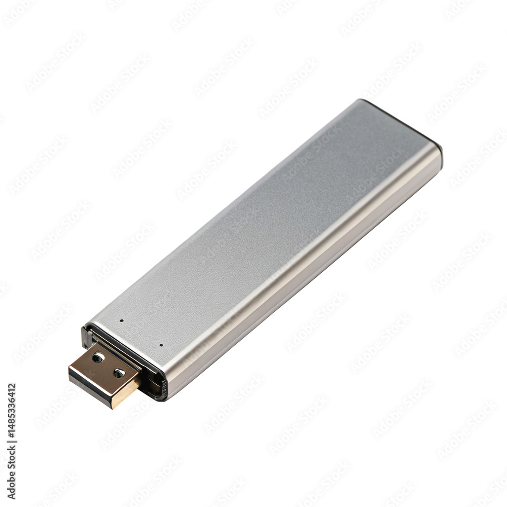 Poster sleek and compact nvme ssd flash drive isolated on a transparent background, showcasing cutting edge