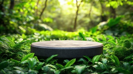 Dark Stone Pedestal in Lush Green Forest
