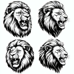 Fototapeta premium Four Lion Head Illustrations in Various Angles