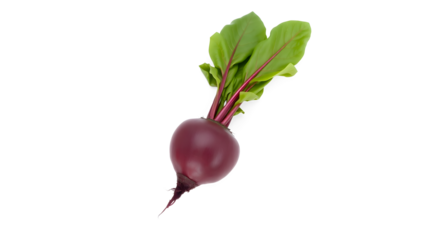 Red beetroot with leafy greens, isolated on a transparent background