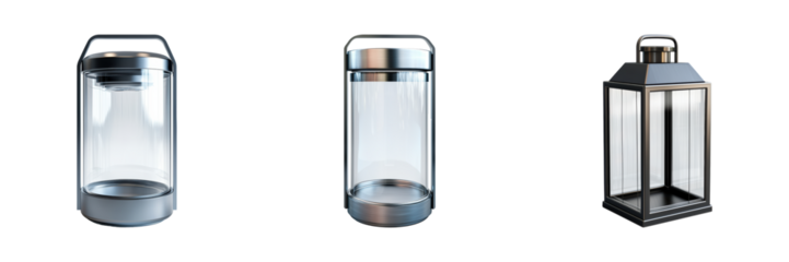 Modern Lantern Designs Set. Contemporary Outdoor Lighting Solutions Collection Isolated On Transparent Background