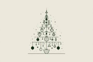 Minimalist christmas tree design with ornaments.