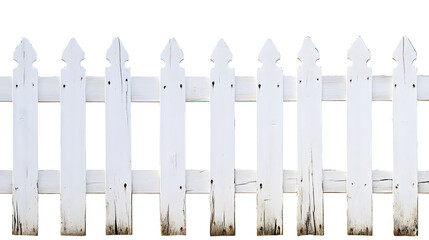 Elegant Wooden White Fence with Painted Laths Isolated Background
