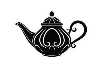 Silhouette art illustration of a vintage teapot with curved spout.eps