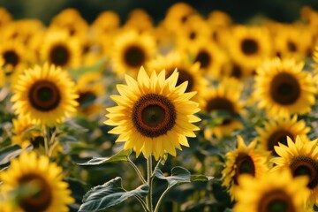 Fototapeta premium Sunflowers shining in golden light of day
