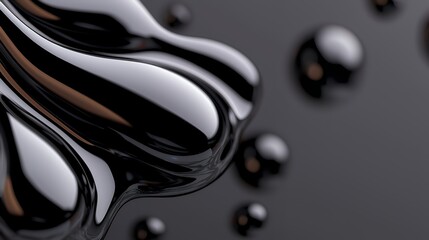 Black Glossy Droplets and Reflective Abstract Background