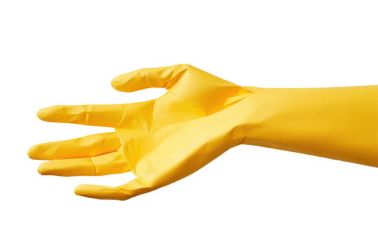 Yellow paper hand gloves shown clearly in transparent png image isolated on a clean white background
