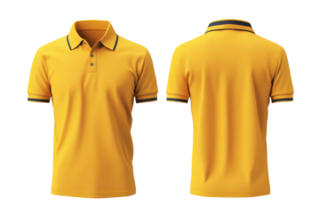 Yellow polo shirt mockup with both front and back view isolated clearly on white background image