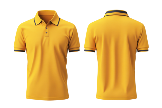 Yellow polo shirt mockup with both front and back view isolated clearly on white background image
