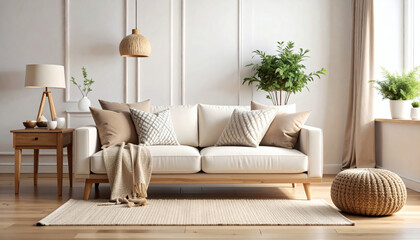 Comfort Furniture and Interior Concept Sofa with Cushions in Cozy Home Living Room