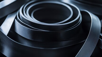 Close-up of dark gray rubber bands coiled and overlapping.
