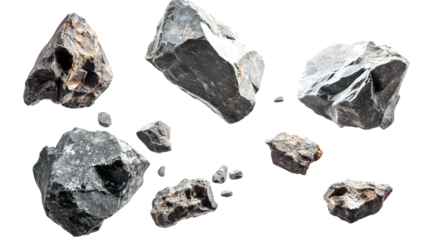 Dramatic Falling Rocks Isolated on White Background - Captivating Avalanche Scene