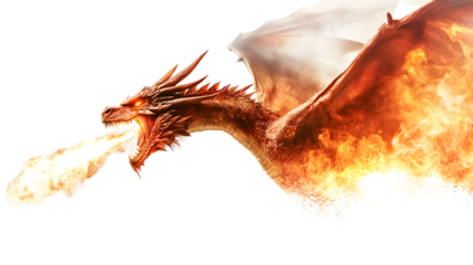 Majestic Fire-Breathing Dragon on White Background