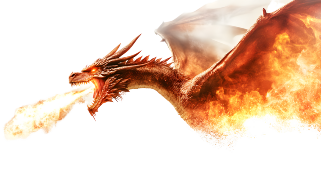 Majestic Fire-Breathing Dragon on White Background