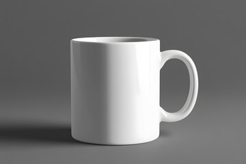 Obraz premium Clean white ceramic mug on gray background ready for corporate branding mockup