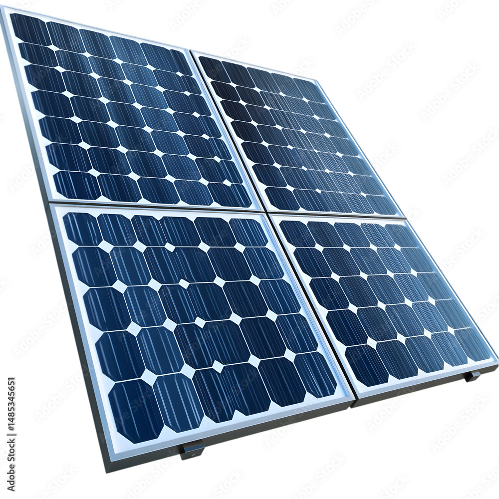 Poster close-up view of a solar panel system with multiple rectangular modules, showing the intricate desig