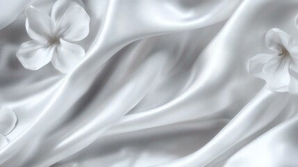 Elegant White Silk Fabric with Flowers