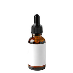 Amber Dropper Bottle Mockup with Blank Label for Essential Oils or Serums Isolated PNG or Transparency Background 