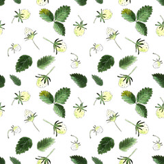 Hand Painted Strawberry Leaves and Berries Pattern