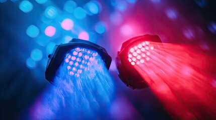 A vibrant, abstract digital artwork showcasing a split scene with electric blue on the left and fiery red on the right.