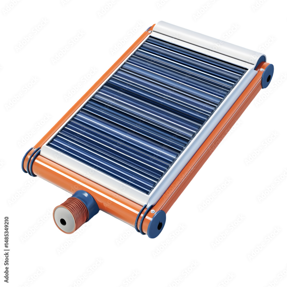 Poster close-up perspective of a solar panel system, showcasing its angled design and various components. o