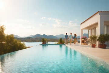 Fototapeta premium Luxury Villa Poolside Relaxation with Family