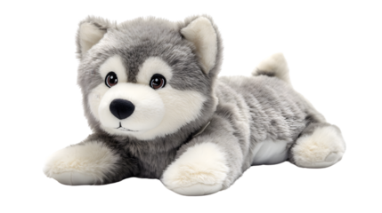 Adorable Stuffed Siberian Husky Puppy Isolated on White Background for Creative Projects