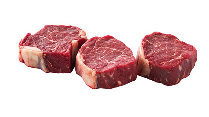 Three Raw Pieces of Steak on Transparent Background for Food Photography