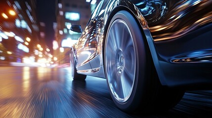 A low-angle shot of a vibrant orange sports car with a sleek, aerodynamic design,