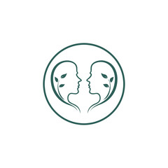 Mental Health vector silhouette with green nature and yoga style 