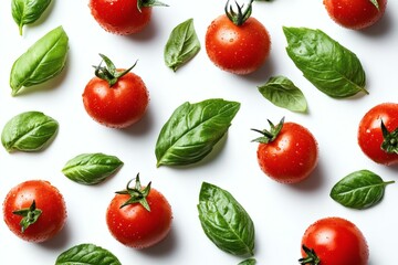 Fresh Ripe Tomatoes and Basil Leaves Pattern