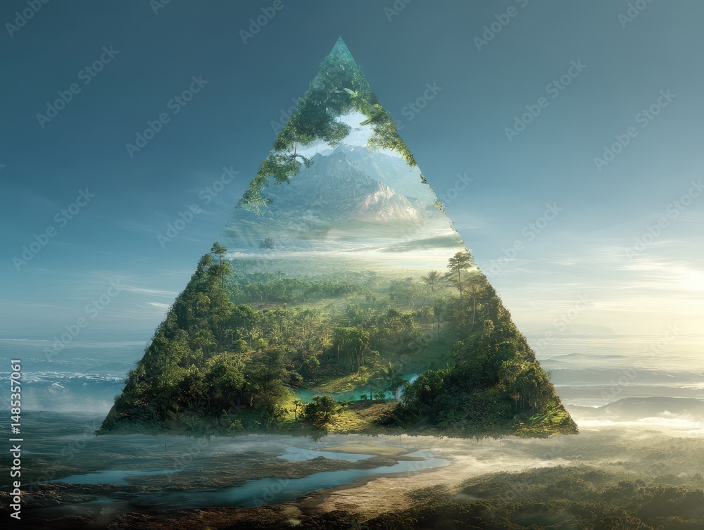 Aufkleber geometric representation of a vibrant landscape within a triangular shape.
