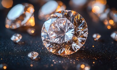 Sparkling diamonds cluster on a dark surface.