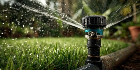Close-up of Installing Automatic Pop-up Lawn Sprinkler in Green Garden