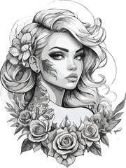 girl with a bouquet of flowers tattoo