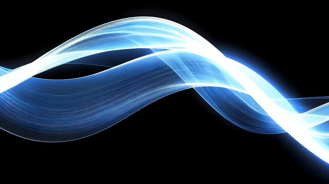 Smooth glowing blue light wave gently flowing across a dark background in minimalist abstract design
