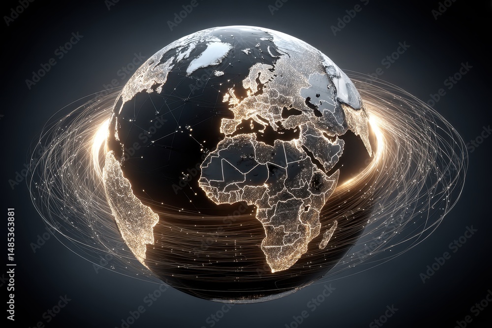 Poster global connectivity earth in a digital network virtual environment data visualization high-tech pers