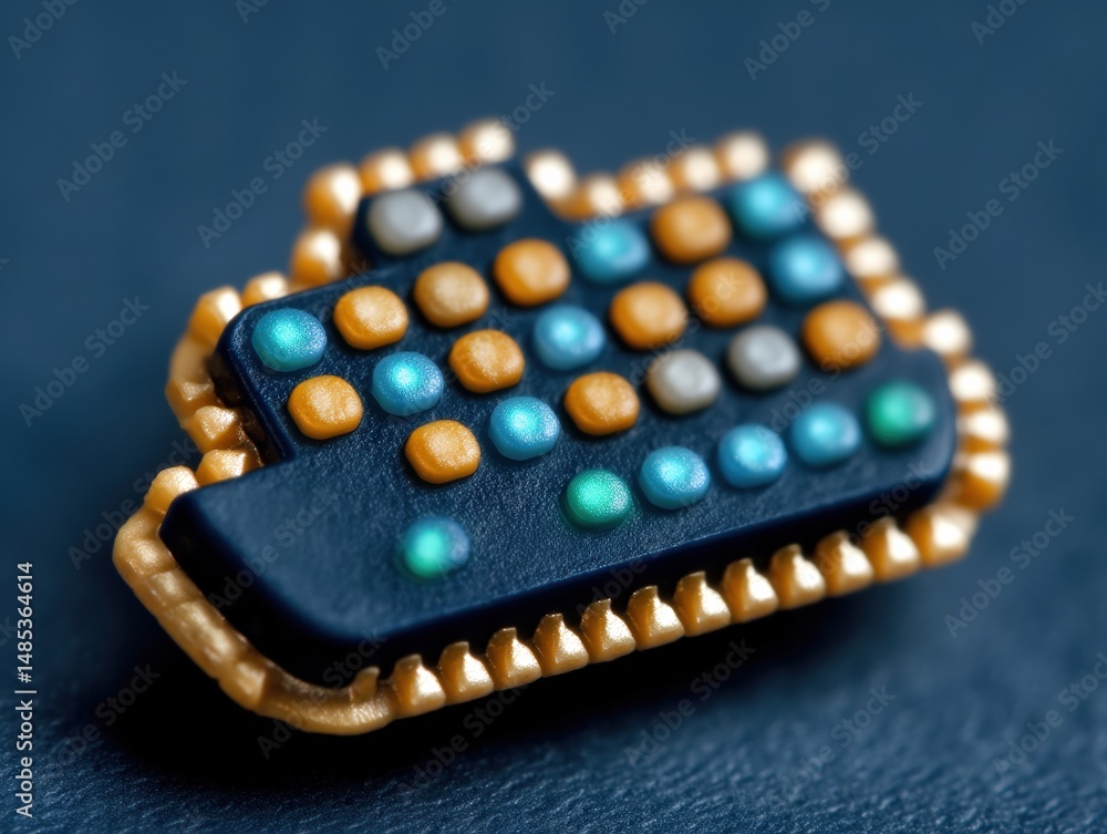 Poster microchip showcasing colorful contact points against a dark backdrop highlighting technological inno